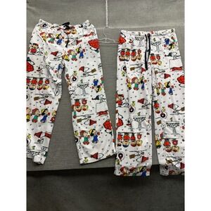 Peanuts Christmas Charlie Snoopy Santa Pajama Pants Womens L/XL White Lot Of 2
